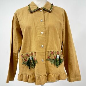 Petal Bay Collection Linen Embroidered Flowers Womens S/M